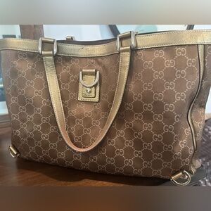 Vintage Gucci Abby Brown and Gold Women's Tote Bag